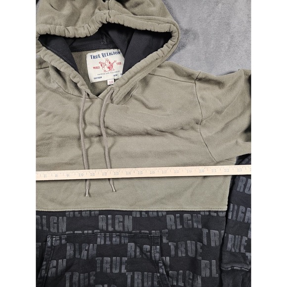 True Religion Hoodie Mens XL Black Green Long Sleeve Logo Colorblock Monogram - Picture 7 of 10
